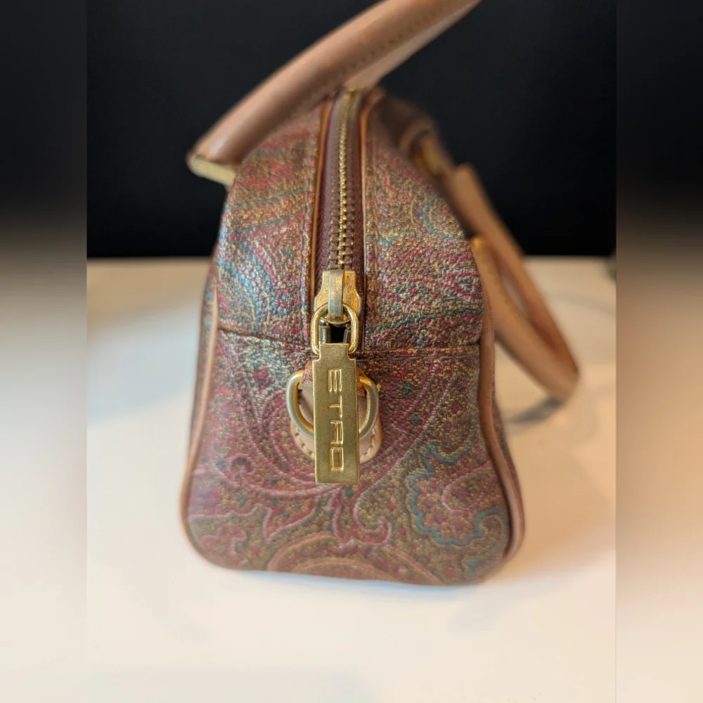 Etro Paisley Satchel with Vachetta Leather Drop Handles and Brass Accents